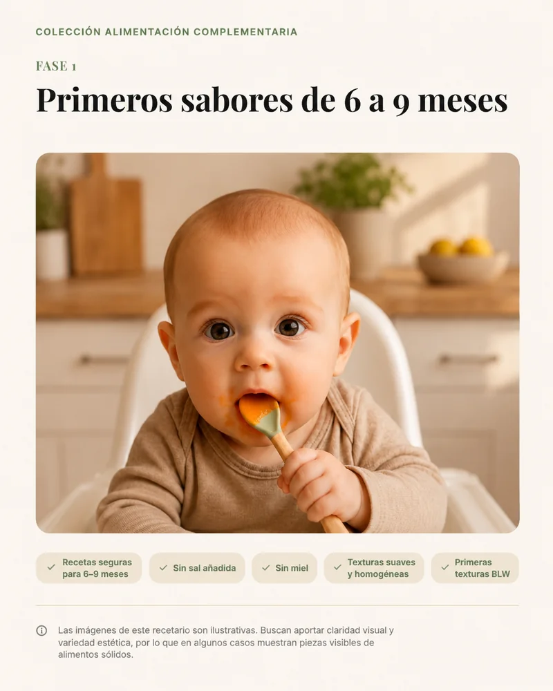 Bebé de 6 a 9 meses probando primeros sabores con cuchara